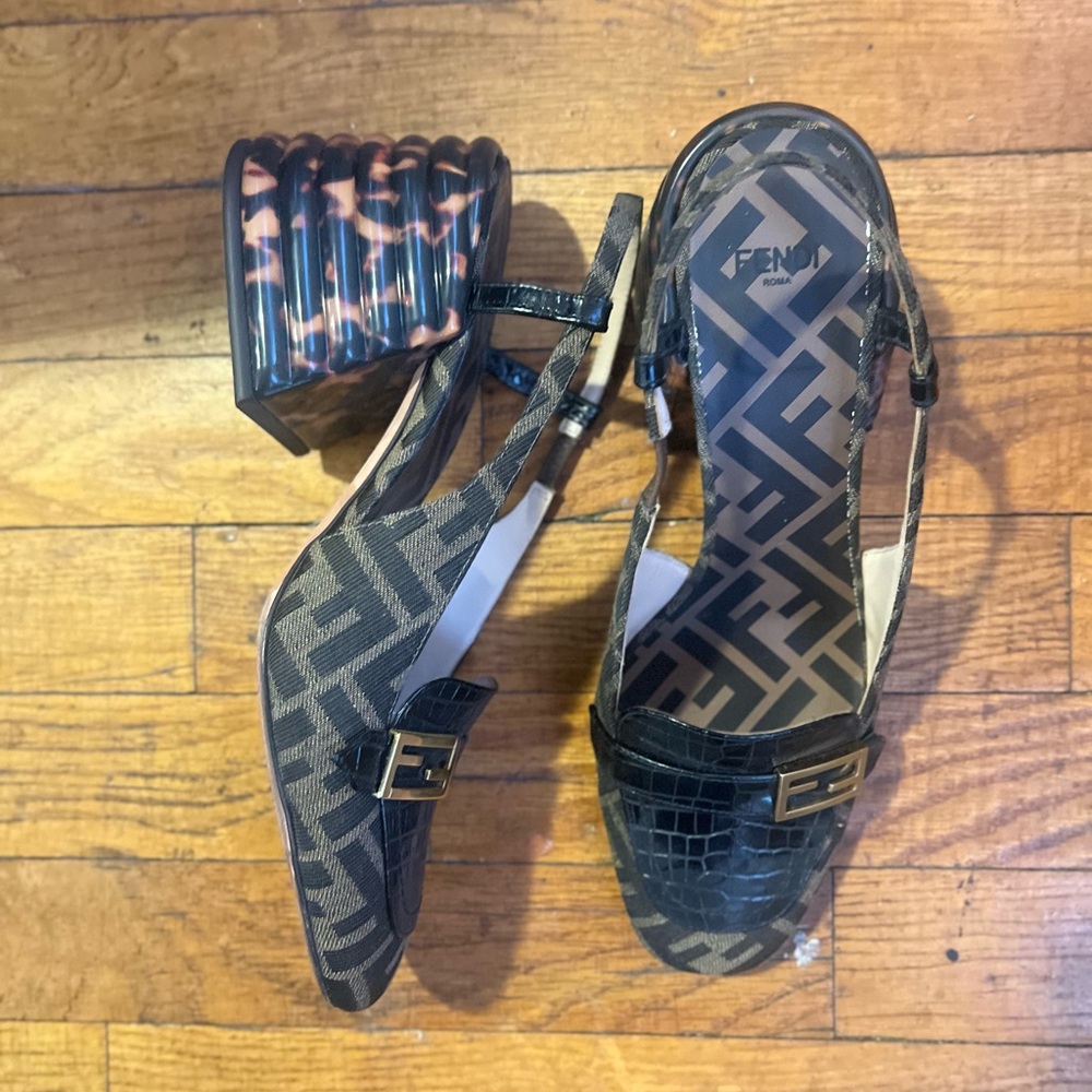 Fendi Zucca Print Promenade Slingback Shoes/Heels SZ 39.5